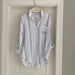 Gauzy blue and white striped shirt.